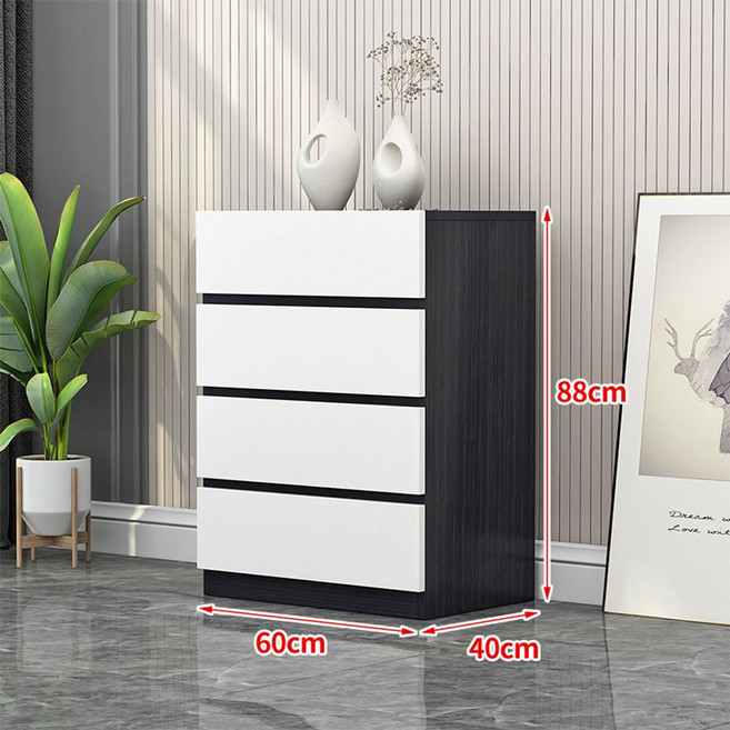 침실 서랍장다용도 원목 드레스룸 깊은 대형 우드 안방 옷 수납장, 조립, 4단 블랙