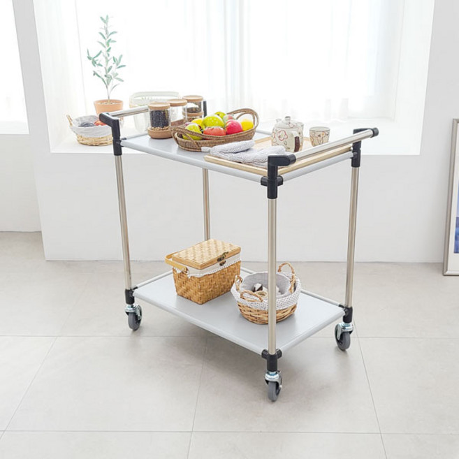 DAMDA 스르륵 서빙카트 트롤리 주방 선반 중형, 2단, 그레이