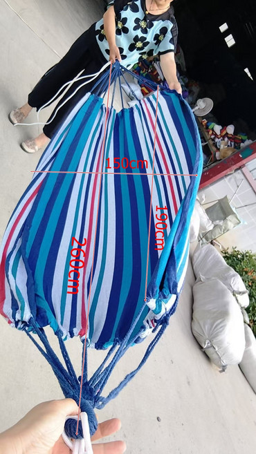 吊牀戶外單雙人防側翻加厚帆布學生室內宿舍寢室鞦韆成人睡覺吊椅, 1個, 260*150cm藍白細條紋無木棍:如圖