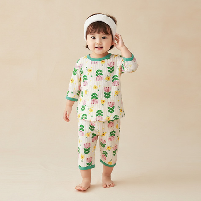 몽실이 패턴 골지 순면 칠부실내복 봄 여름 무형광