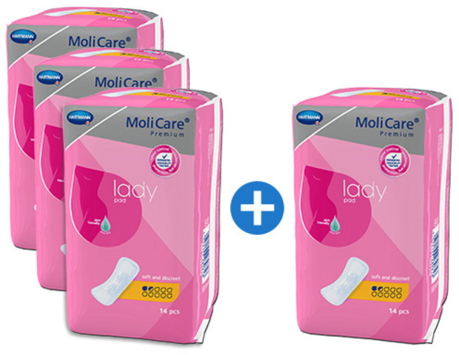 [3+1] 몰리케어 레이디패드 1.5drops 슬림중형 냄새잡는 요실금패드 임산부패드 오로패드 출산준비물, FREE(onesize), 4개, 14개입