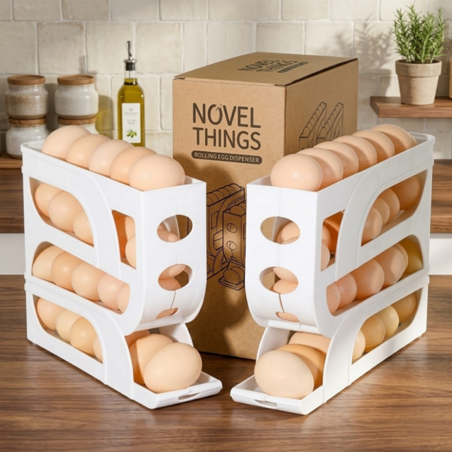 노벨띵즈 자동롤링 공간절약 계란정리함 냉장고 1+1 계란트레이 30구, 화이트, 1세트