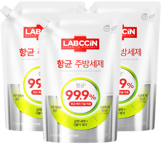 랩신 주방세제 라임향, 3개, 1L