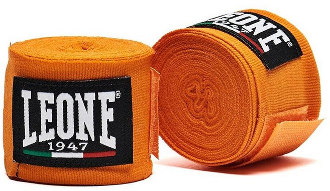 LEONE 1947 AB705 복싱 핸드 랩 - 복싱 MMA 및 무에타이용 탄성 면 손목 및 너클 서포트 - 페어 - 350.5cm(139인치) - col. 이탈리아 국기, orange