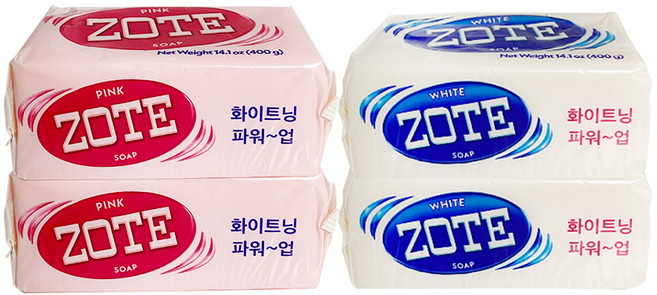 토탈하우스 ZOTE비누 4개세트 혼합 (화이트2개+핑크2개)조트비누 멕시코비누 천연비누 만능비누 ZOTE, 1세트, 400g