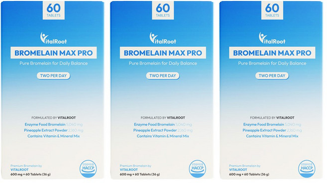 바이탈루트 브로멜라인 맥스 파인애플효소 소화효소 파파인, 3개, 60정