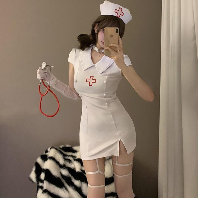 ROYALBELLE 여성 할로윈 꼬마 악마 코스튬 세트 간호사제복 코스프레 모자 미니원피스 섹시한 세트 Z0101307