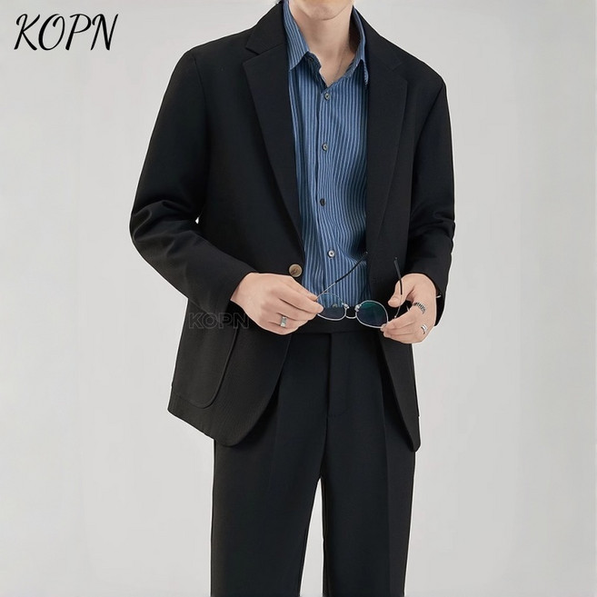 KOPN 캐주얼 양복 남춘추 남성 양복 세트: 외투 바지 포함