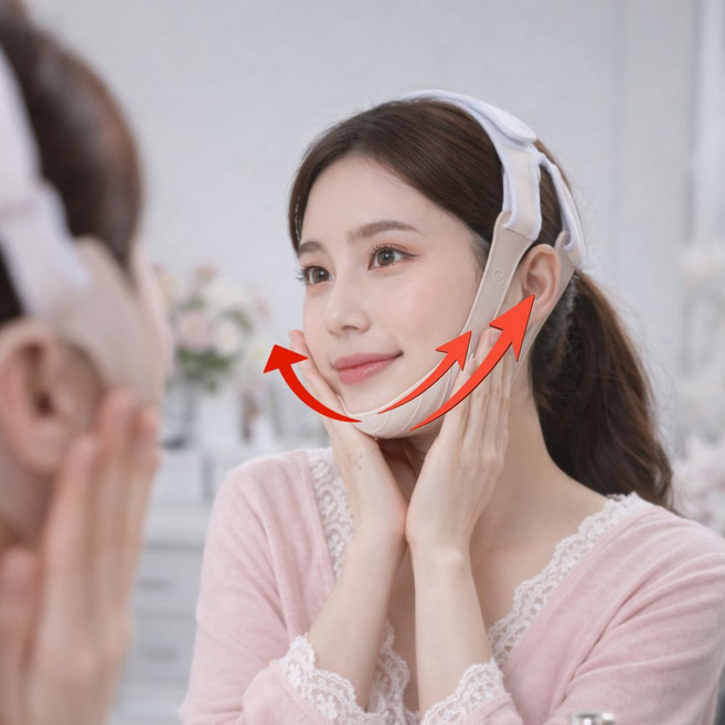 우노마스 브이라인 얼굴 턱 윤곽 리프팅 실리콘 밴드, 1개, 베이지