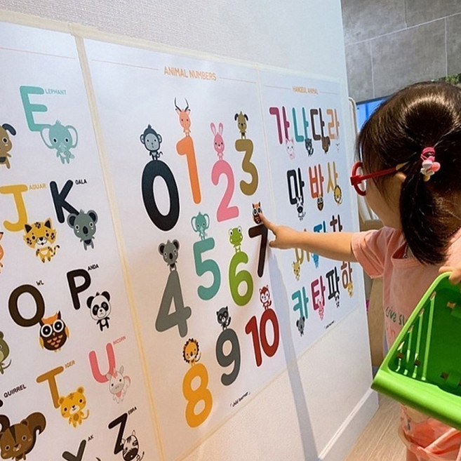 아기포스터 유아벽보 학습 방수 동물 한글 숫자 알파벳 자음모음 벽그림 병풍, ( 03 ).숫자 학습 (방수)