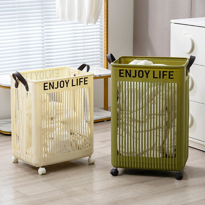 UNIQUEZON 모던 이동식 빨래 바구니 대용량 틈새 접이식 세탁 바구니 인테리어, 베이지
