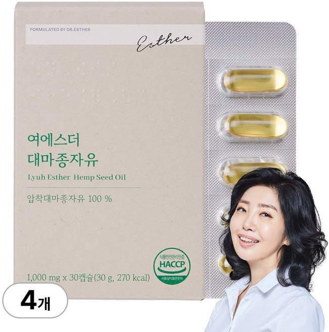 [본사직영] 여에스더 냉압착 대마종자유 헴프씨드 (한 캡슐에 1 000mg) 국민영양 프로젝트, 30정, 4개