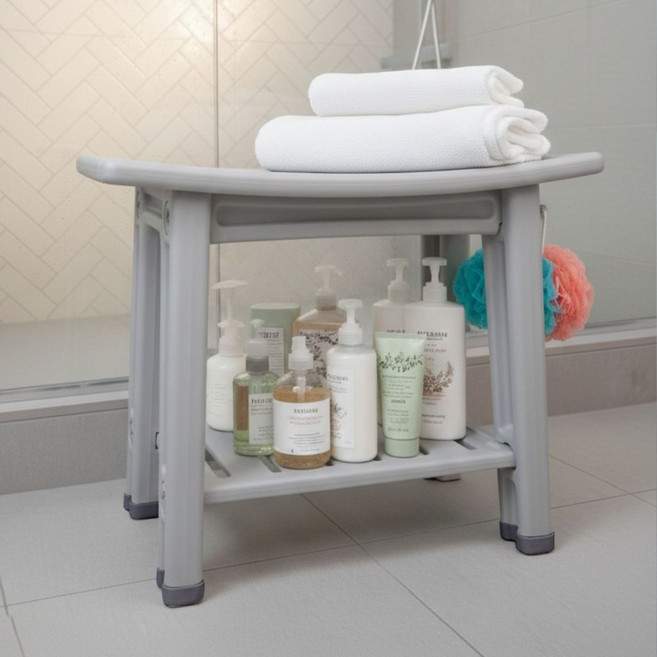 딥포유 미끄럼방지 다용도 높은 욕실의자 견고한 화장실 샤워 스툴 현관의자, 그레이