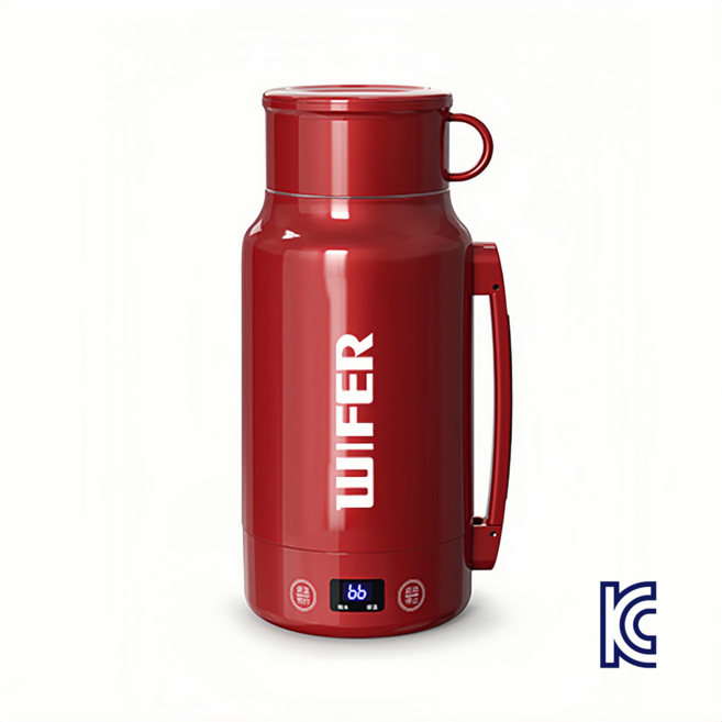 1000ml 대용량 휴대용 전기포트 가열식 텀블러 온도조절, 레드