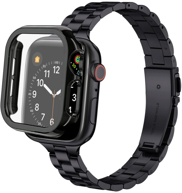 포근루프 애플워치 호환 슬림 메탈 스트랩 11 10 9 8 7 6 5 4 3 2 1 SE2/3 Ultra2/3, 블랙+블랙