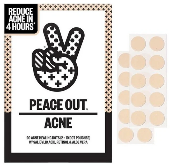 PEACE OUT Acne Healing Dots 하이드로콜로이드 여드름 패치 살리실산 레티놀 및 알로에 베라가 함유된 여드름 스팟 트리트먼트 잡티 및 트러블 20개입, 20 Count (Pack of 1) - 쿠팡