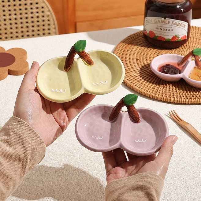 BLOWFISHFUGU 체리 드레싱 접시 미니소스그릇 2구 소스접시 귀엽다반찬그릇, 2개, 퍼플+옐로우