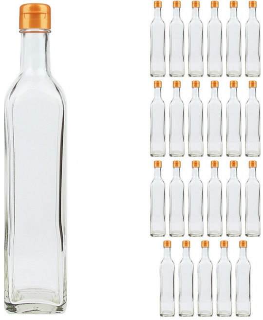 사각올리브500 투명 유리병+원터치캡 골드, 24개, 500ml
