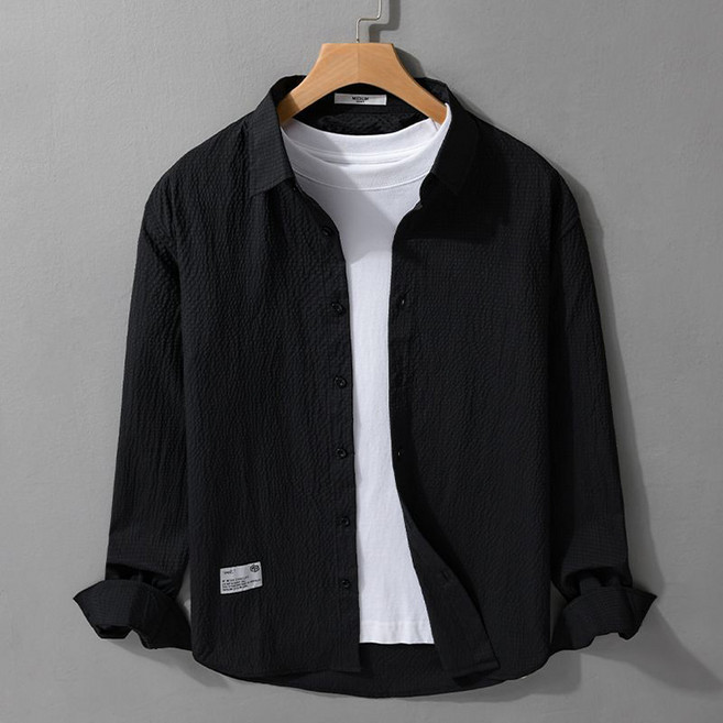 삼제태전 가을 시즌 남성 캐주얼 루즈핏 패션 단색 긴팔 셔츠 외투 상의 중년 남성