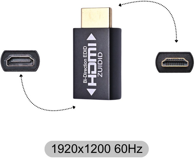 ZUIDID HDMI EDID 에뮬레이터 패스스루 어댑터 익스텐더/KVM 스위치/AV 수신기/비디오 분배기/PS5/원격 데스크탑용 더미 플러그, 1920x1200 60Hz