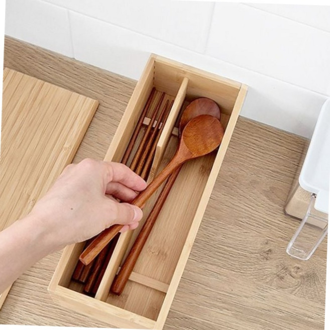 식당용 업소용 대나무 뚜껑형 원목 가로 수저통 테이블 식기 보관함 수저