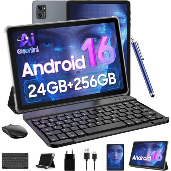 태블릿 2026 최신 안드로이드 16 10.1인치 인셀 디스플레이 24GB 램 256GB 저장공간 2TB TF 카드 제미니 AI T606 옥타코어+8MP 카메라 5000mAh