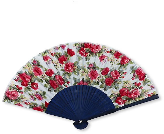 도담 꽃문양 타공 면부채, 빨강장미, 1개