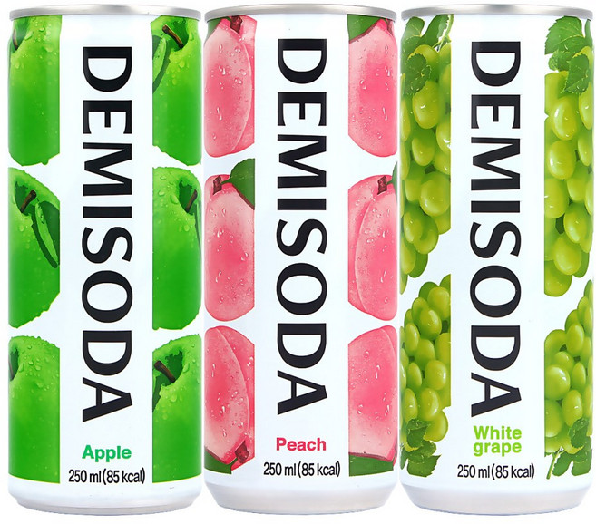 동아오츠카 데미소다 탄산캔음료 3종 각 10개씩 혼합세트(애플+청포도+복숭아), 30개, 250ml