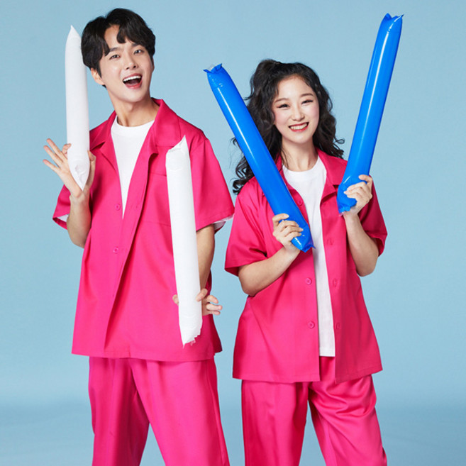 애플티 죄수복 체육대회 졸업사진 컨셉 단체티 135-1 핑크_반긴 명찰포함