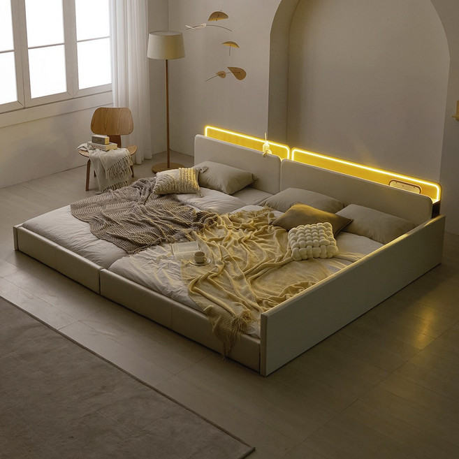 국내제작 인홈 위드유 LED 저상형 패밀리 침대 +본넬 매트리스 포함, 아이보리