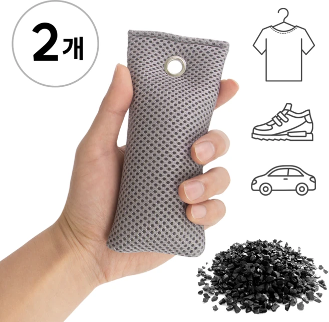 닉텐 활성탄 탈취 제습 천연 대나무숯, 그레이v2(폴리), 1세트, 160g - 쿠팡