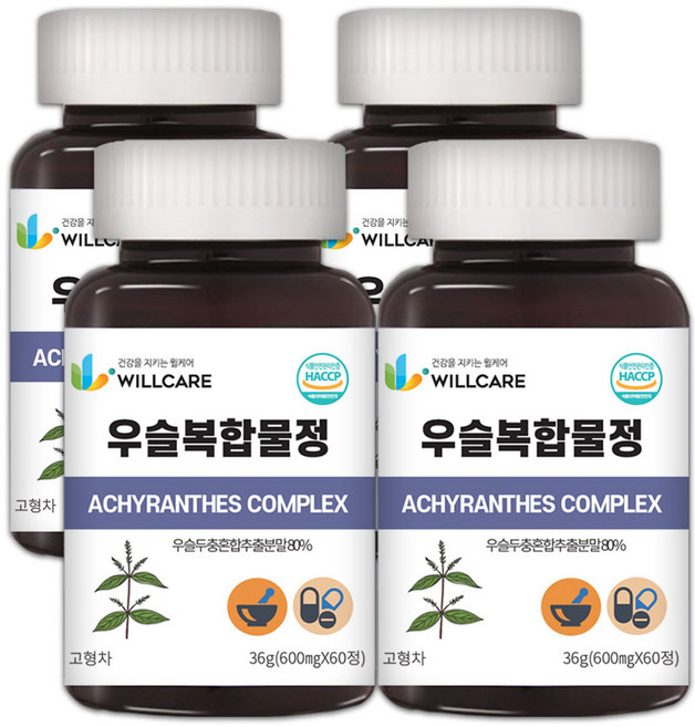 윌케어 국내산 우슬 복합물정 HACCP 식약처인증 600mg x 60정, 4개