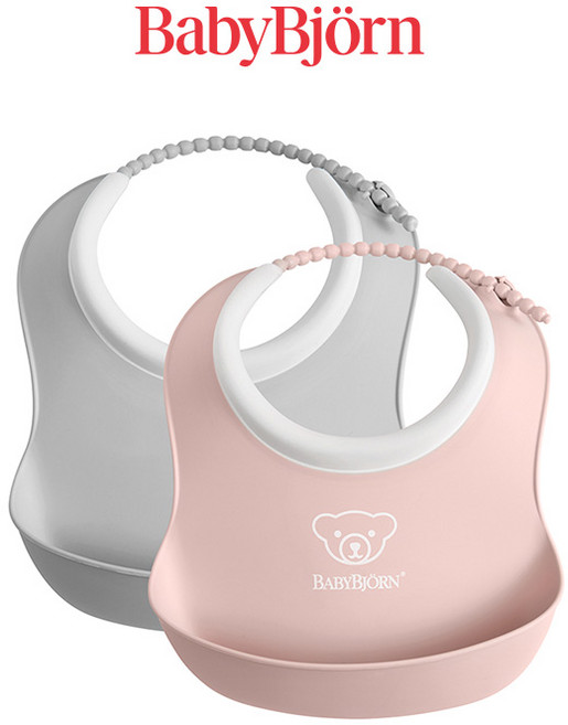 [공식] 베이비뵨 스몰 베이비 빕 이유식 턱받이 세트, 파우더 그레이-핑크, 2개입, 1개