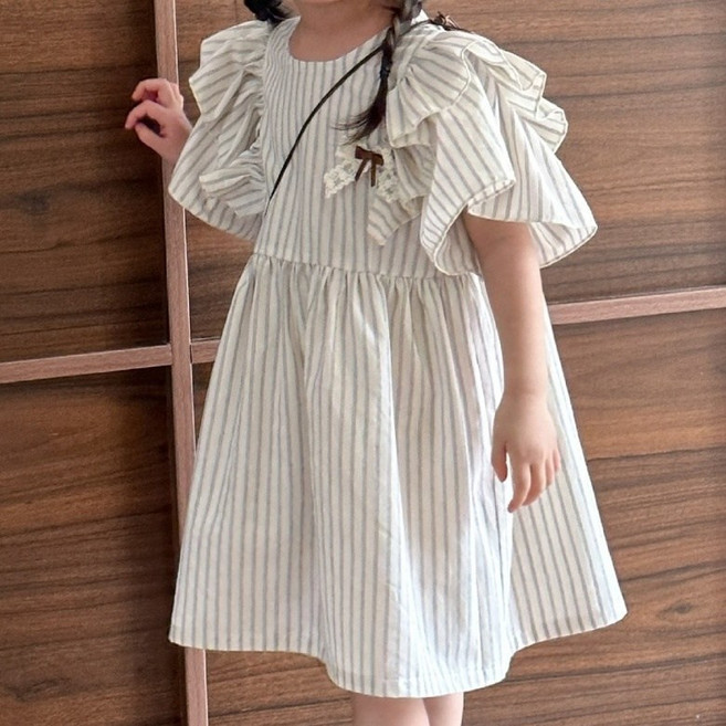 구빠방 아동 스트라이프 프릴 원피스