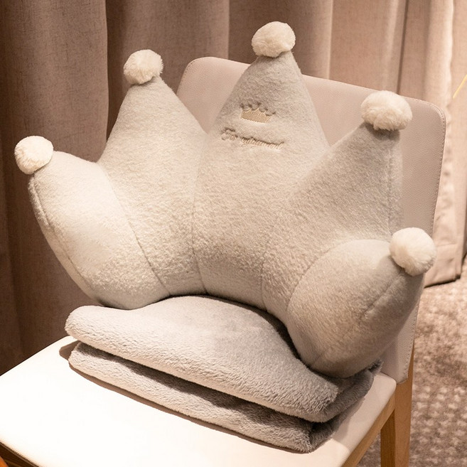 사무실 앉아있는 허리 쿠션 허리 쿠션 허리 쿠션 쿠션 임산부 베개 쿠션 작업 유물, 55*35cm+담요1*1.7m, 녹색크라운[허리지원+회색담요]