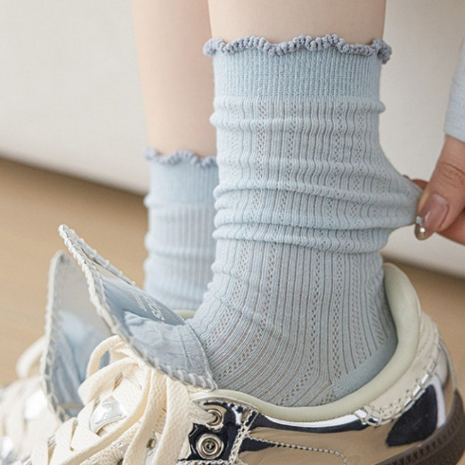 라일리 여성용 순면 감성 프릴 여성 양말 6켤레