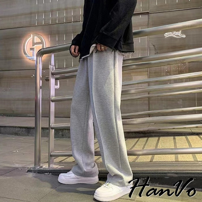 HanVo 男款質感直筒寬鬆休閒褲 - 簡約潮流韓版