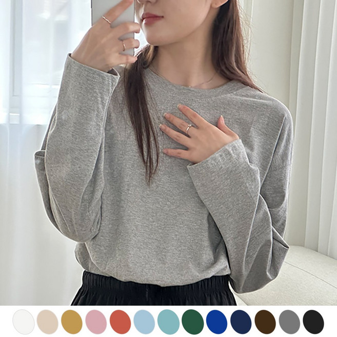 오버나인 여자 여성 라운드넥 오버핏 20수 순면 쭉티 기본 티셔츠