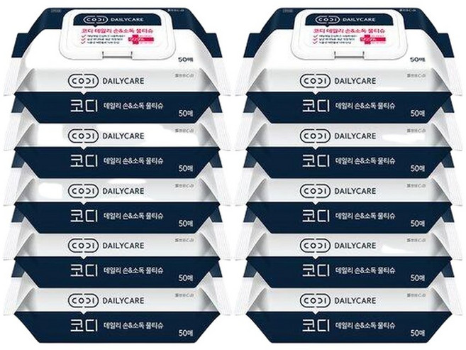 코디 데일리 손&소독 물티슈(캡) 50매10팩, 50매, 10박스