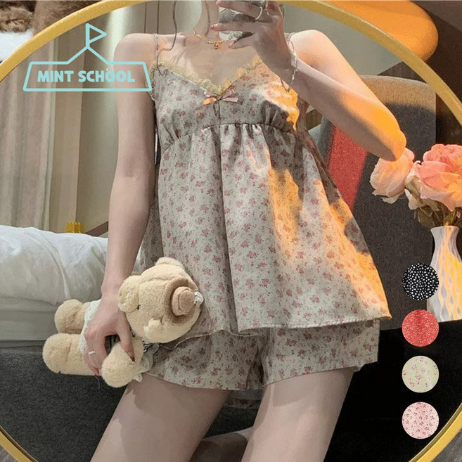 민트스쿨 패미닌 캡나시 파자마 투피스 홈웨어 세트 브라프리