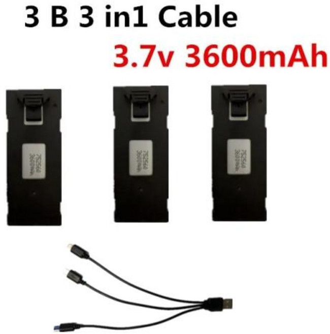 3.7V 1800Mah 3600mAh Xs9 드론 배터리 부품은 Xs9 미니 드론 Xs9 드론 배터리 예비 부품용 프로펠러 블레이드에 사용됩니다., 1개, 1)3B 3in 1 Cable Pro