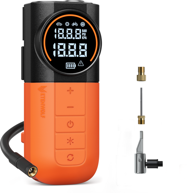 9위 - 에텐울프 타이어 공기압 주입기 휴대용 무선 올인원 세트 5200mAh 타이어 압력 모니터링 LED손전등 보조