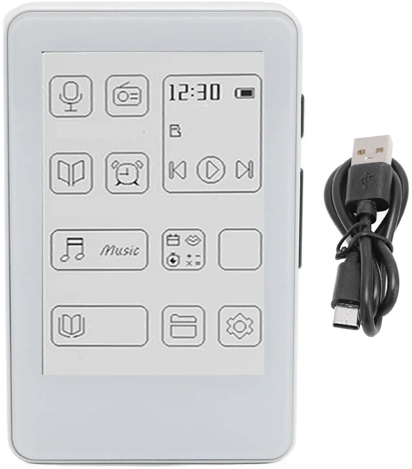 MP3 음악 플레이어 전자 책 기능 잉크 스크린 눈 보호 유형-C 2.7인치 화면 여행용 경량, 01 하얀색