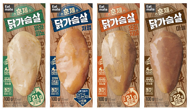 [랭킹닭컴] 잇메이트 닭가슴살 훈제 4종 혼합구성 100gx14팩(1.4kg), 100g, 14개