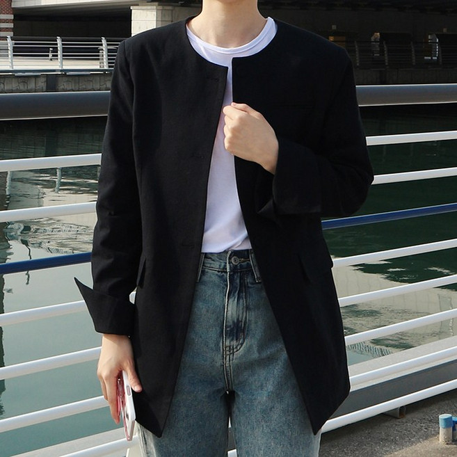 (국내 자체 제작)(당일 발송) 린넨 싱글 쓰리버튼 라운드 오버핏 자켓