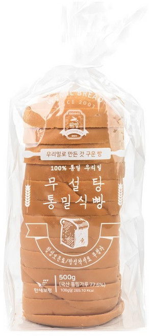 [위밀] 국산 통밀 100% 무설탕통밀식빵 500g X 2개 통밀빵 통밀식빵