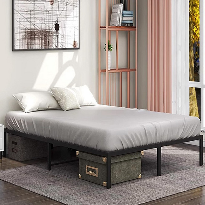 하루꿈 철제 침대 프레임 싱글/퀸/킹 원룸 심플 침대 간이 조립식 매트리스 받침대, 블랙