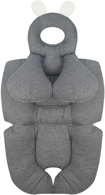 보니숑 짱구베개 + 목베개 일체형 사계절 유모차라이너, 프렌치체크블랙, 1개