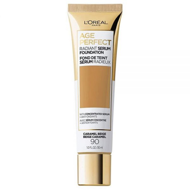 L'Oreal 파리 에이지 퍼펙트 래디언트 세럼 파운데이션 SPF 50 딥 앰버 1oz 142099, 090 캐러멜 베이지