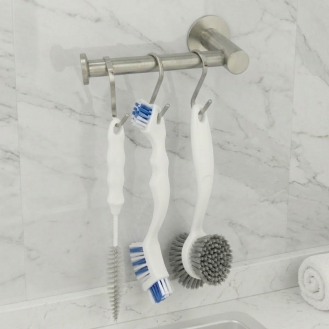 샵브릿지 무타공 스텐 청소도구 걸이 욕실 화장실, 1개, 실버